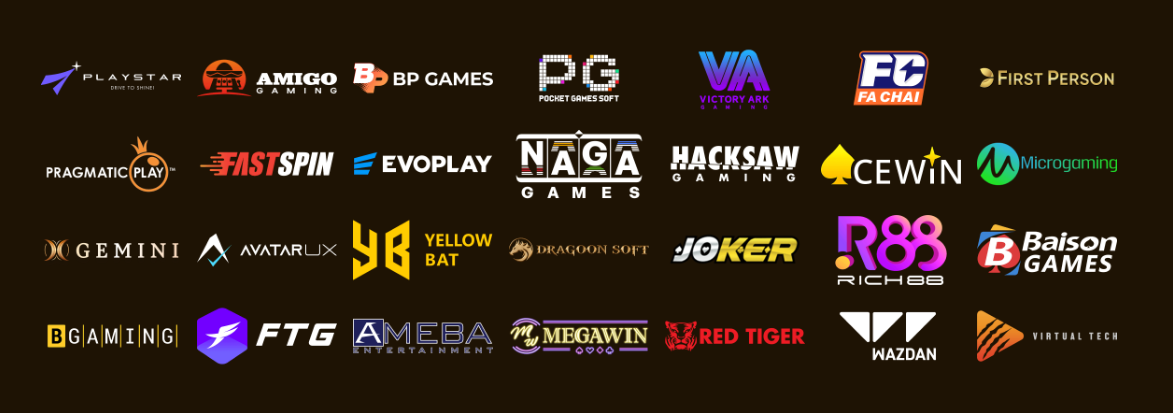 Collage panorámico con logotipos de distintas marcas de videojuegos